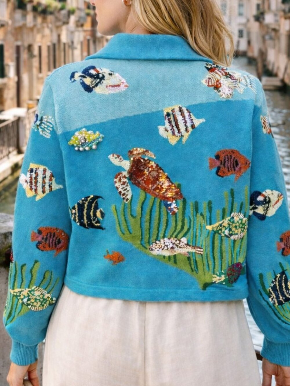 NWT Queen of Sparkles Blue Under the Sea Button-Up Collar Cardigan - Picture 2 of 4